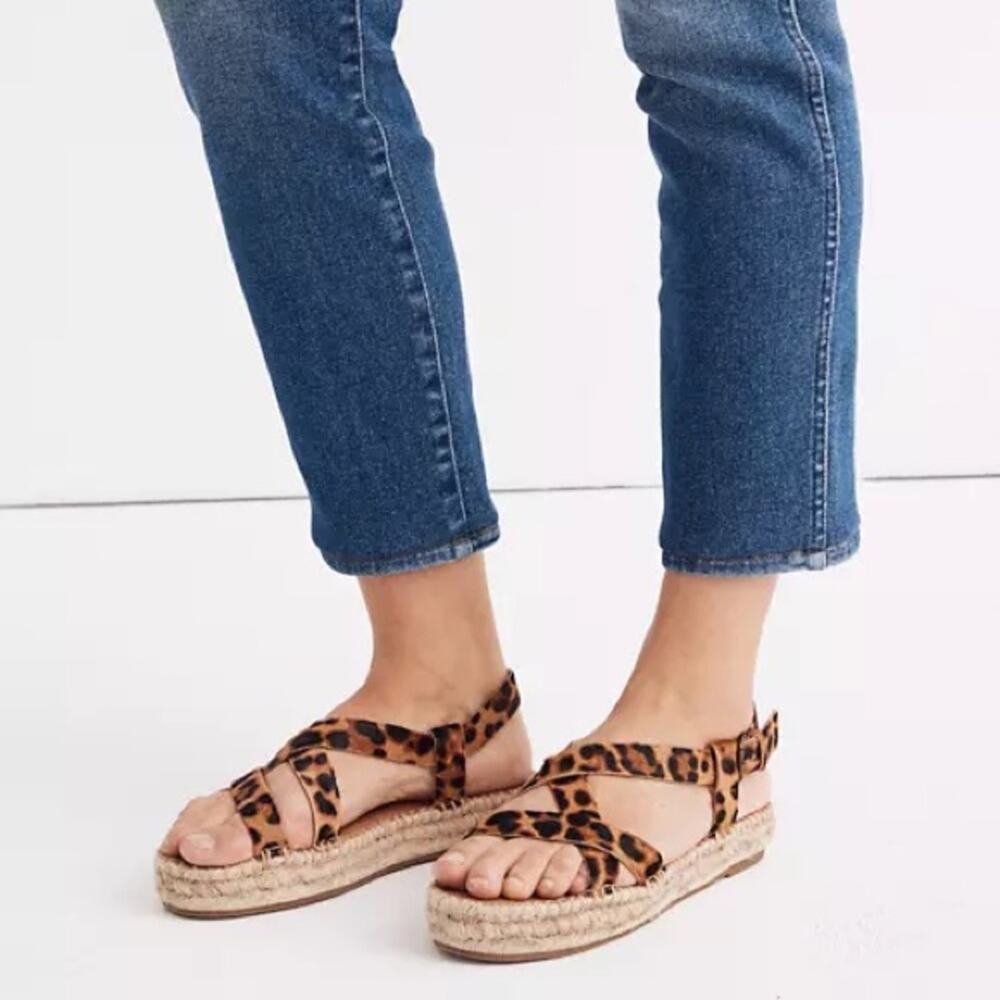 NEW Madewell‎ Malia Espadrille Leopard Calf Hair Sandals